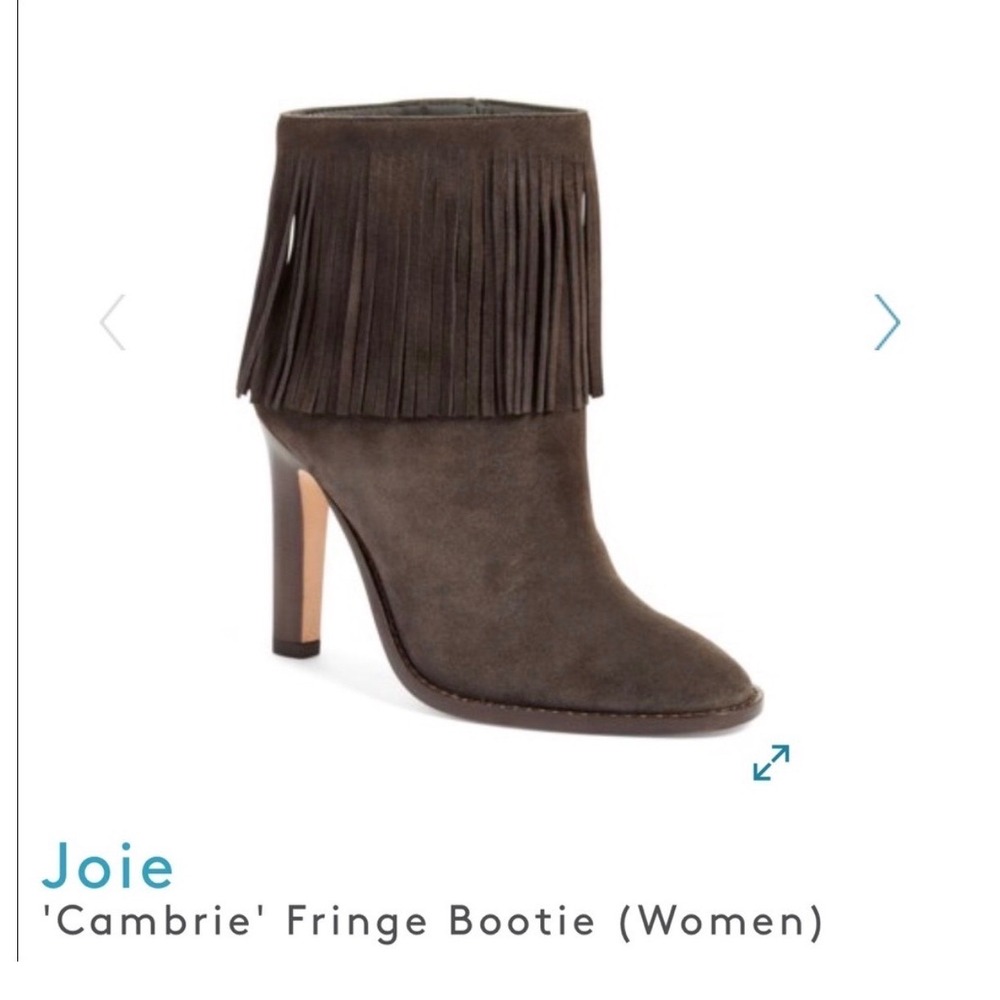 Joie Cambrie Fringe Bootie Women 38 Gray Suede High Heel Ankle Boots GUC